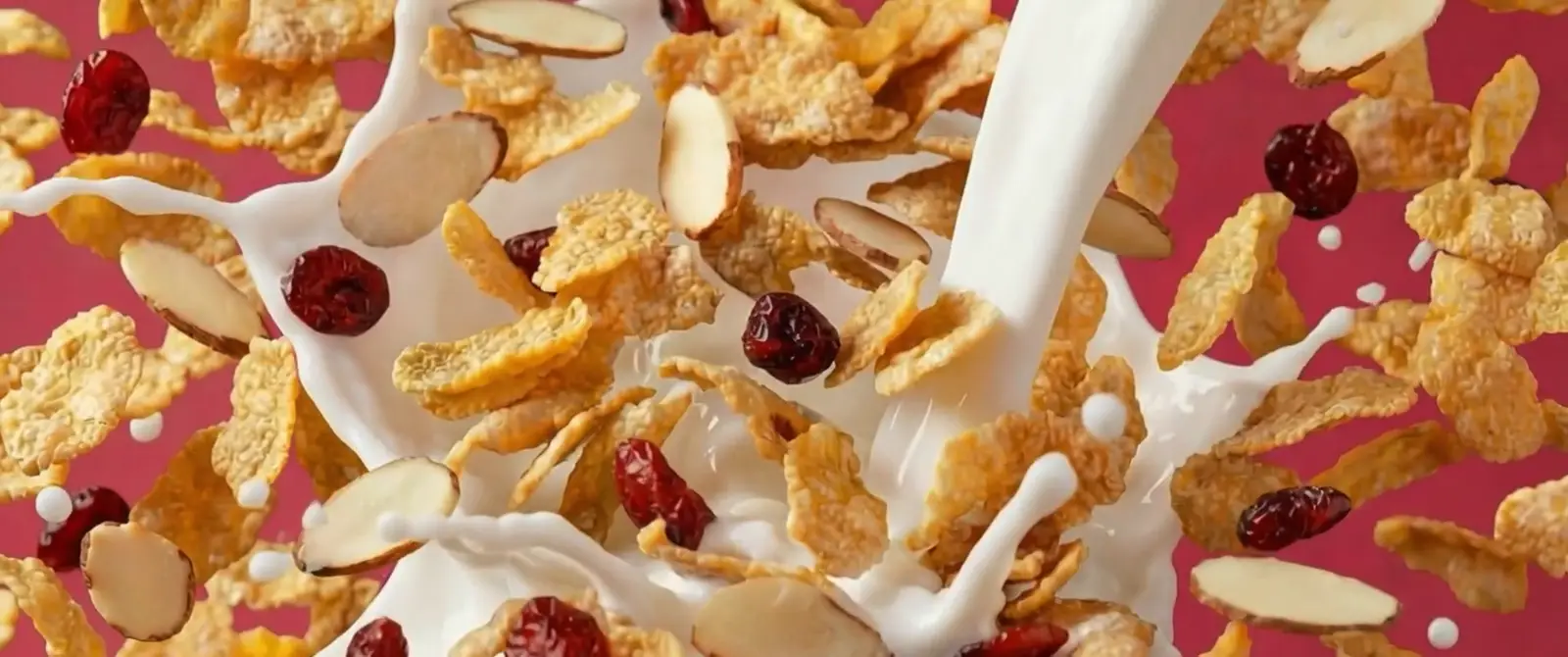 Cuadro del reel de Side B: cereal Kellogg's Extra con leche cayendo, hecho 100% con IA
